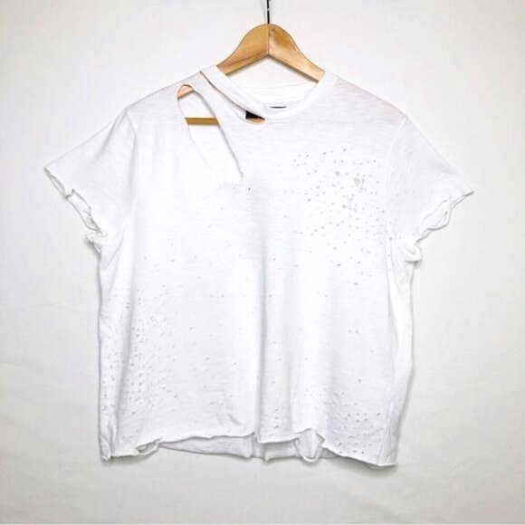 Amiri slash tee  cropped white distressed tee shirt - Picture 1 of 13